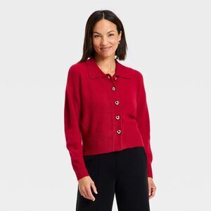 A New Day - Women's Long Sleeve Heart Button Cardigan Sweater  Red